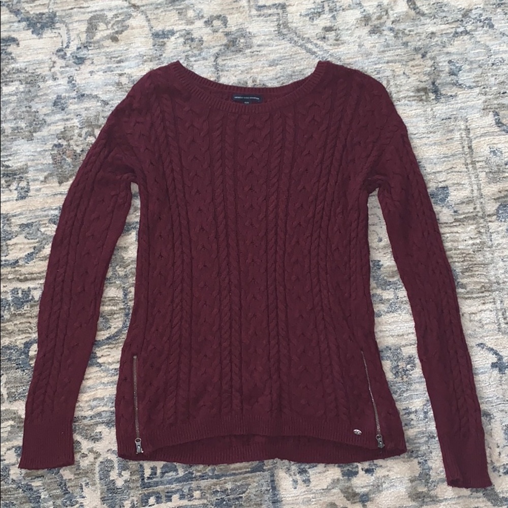 Maroon American Eagle Zip Sweater